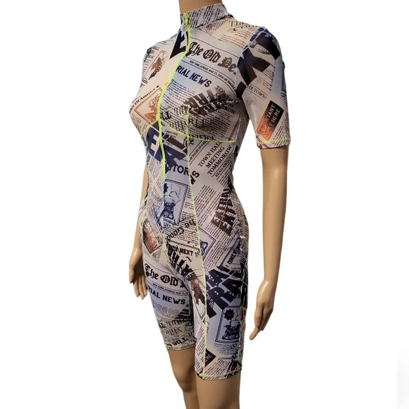 NWOT KTOO "See Through" Newspaper Print Romper (Size S) - Picture 4 of 9